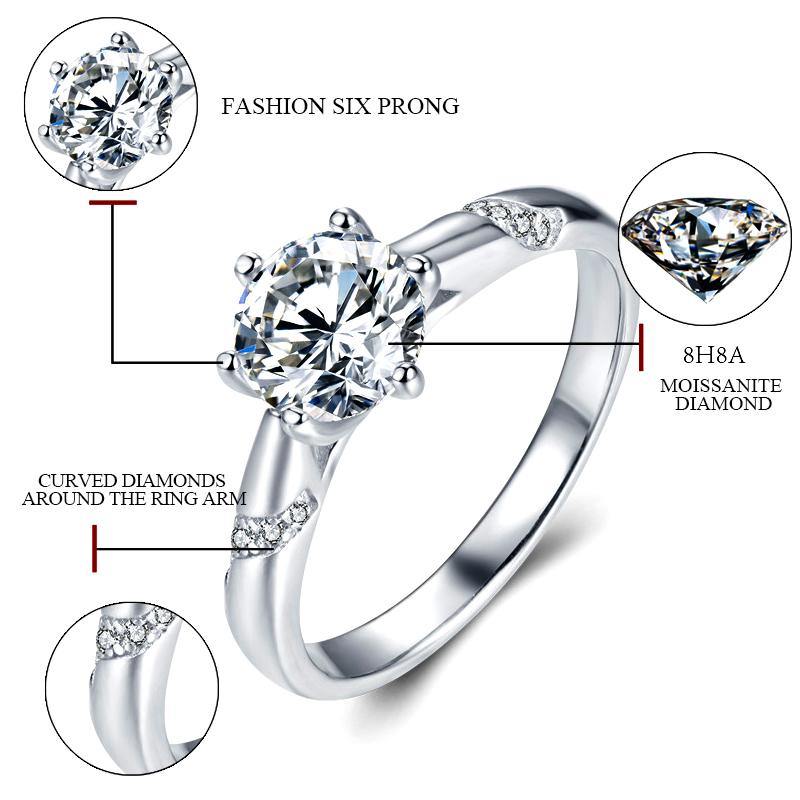 Moissanite Series Fashion Six Prong Sterling Silver Engagement Ring