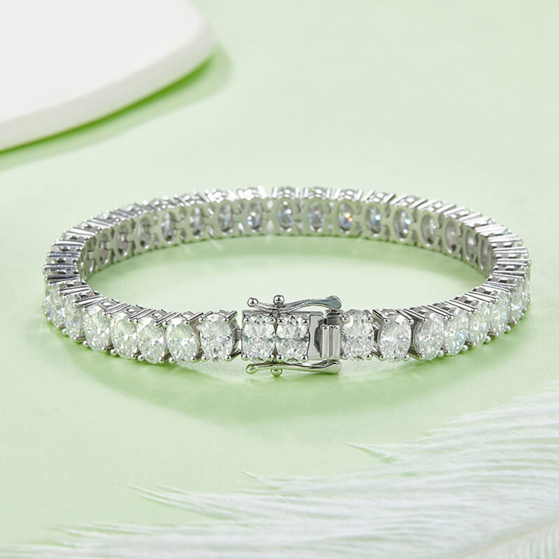 Oval Cut Moissanite Tennis Sterling Silver Bracelet