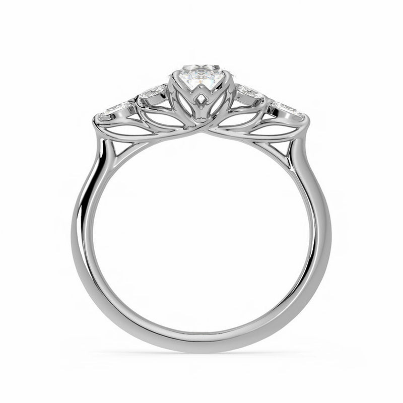 Oval Moissanite With Marquise Petals Accents Engagement Ring