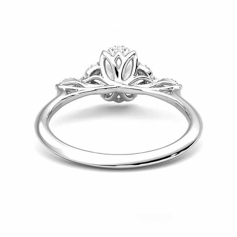 Oval Moissanite With Marquise Petals Accents Engagement Ring