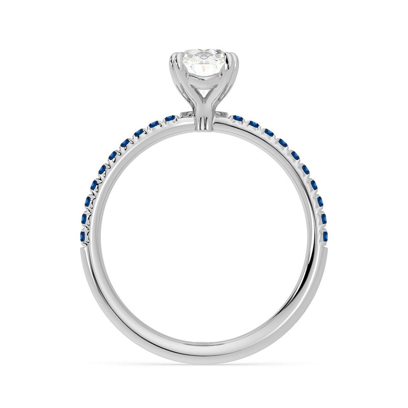 Oval Moissanite With Sapphire Pave Engagement Ring