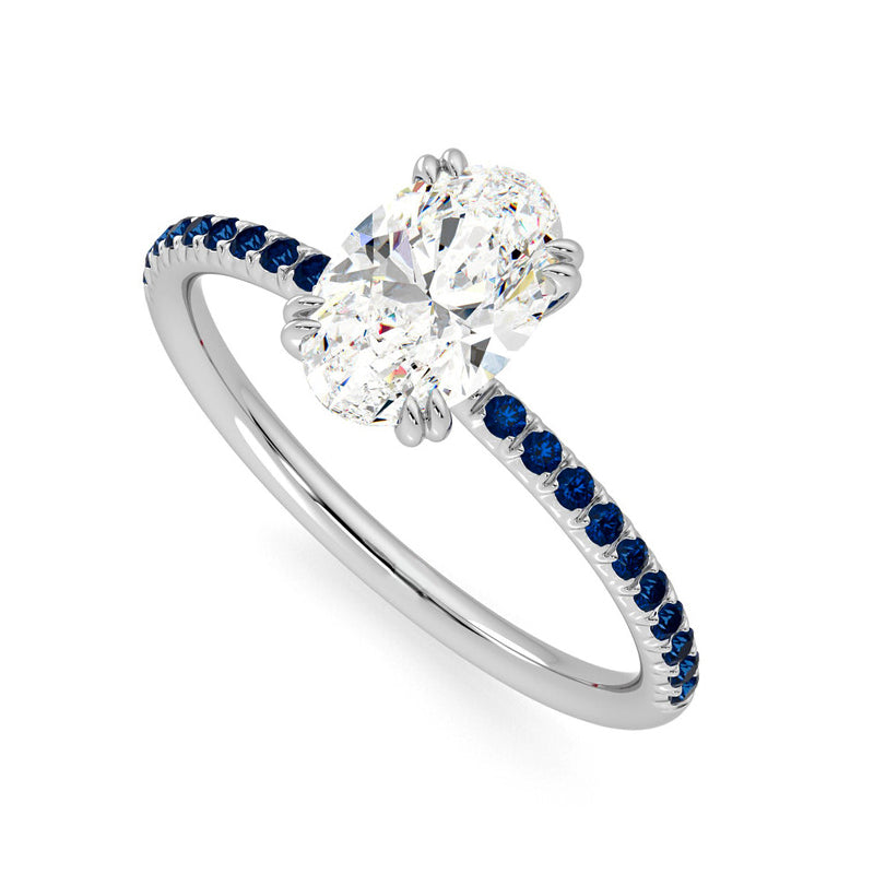 Oval Moissanite With Sapphire Pave Engagement Ring