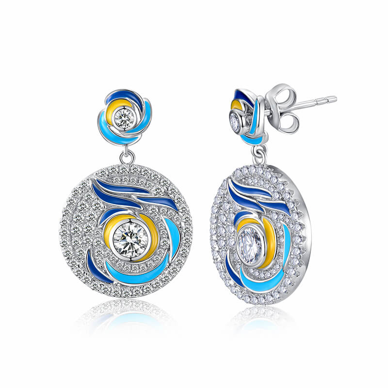 Paintings "The Starry Night" Inspired Moissanite Enamel Drop Earrings