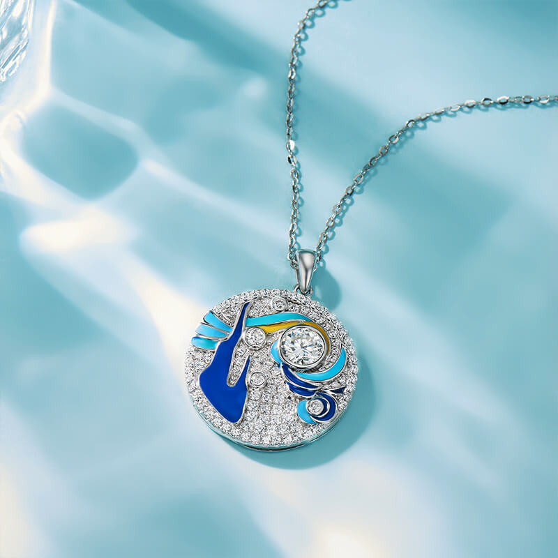 Paintings "The Starry Night" Inspired Moissanite Enamel Drop Necklace