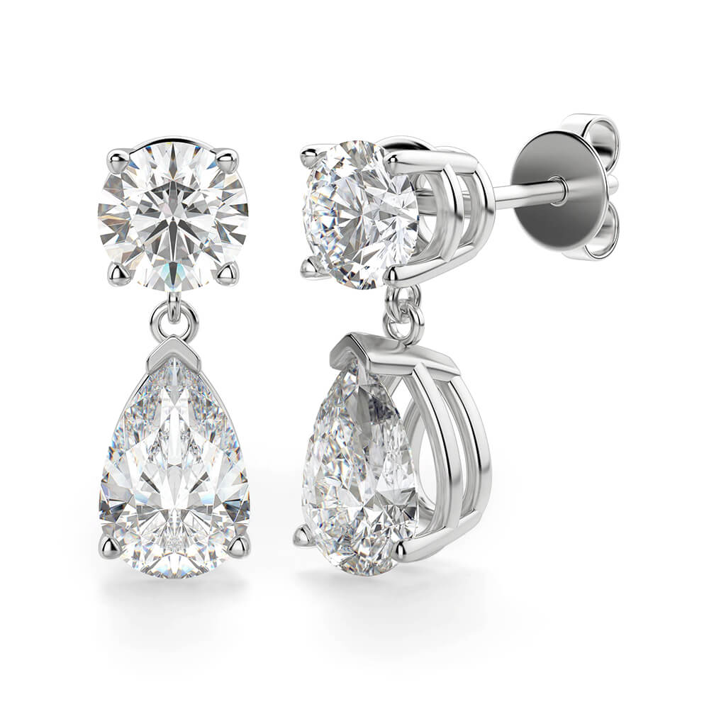 Pear Cut Moissanite Drop Earrings In Sterling Silver