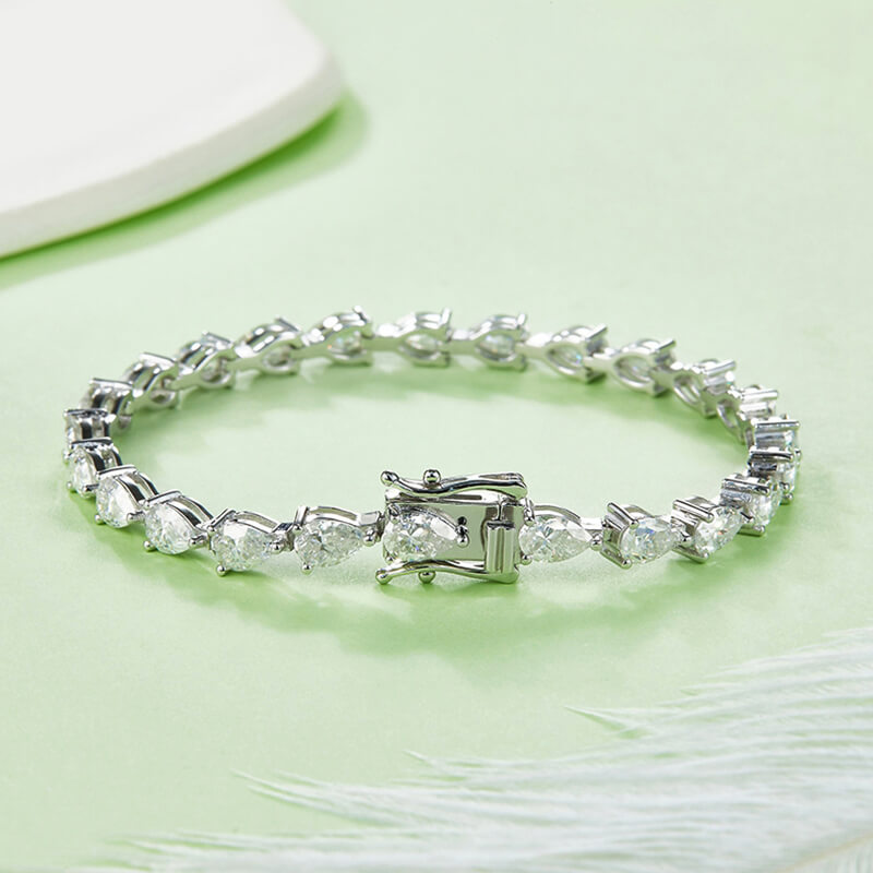 Pear Cut Moissanite Tennis Sterling Silver Bracelet