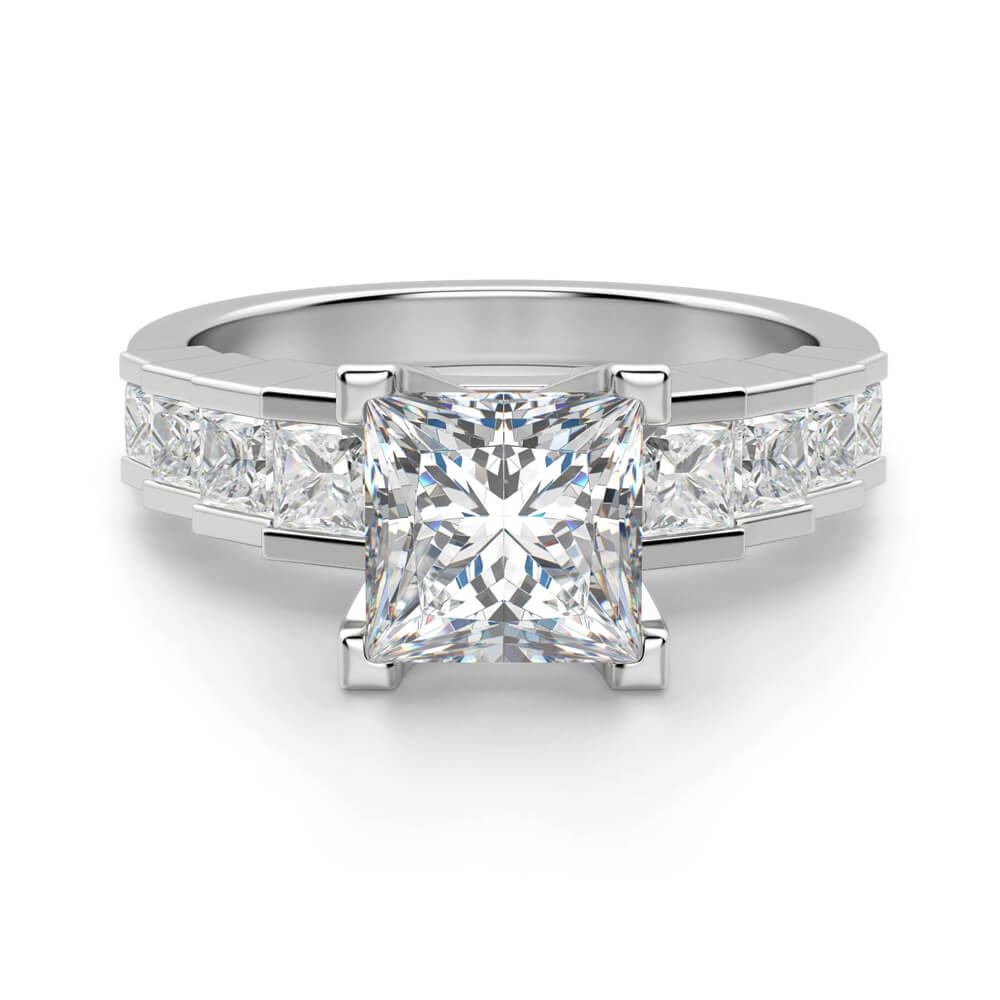 Princess Cut Moissanite Staircase Channel Set Engagement Ring