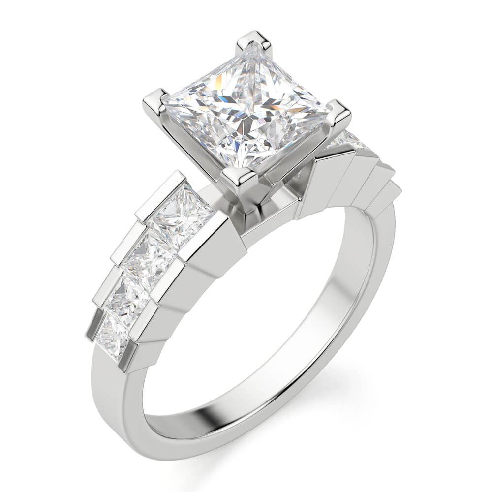 Princess Cut Moissanite Staircase Channel Set Engagement Ring