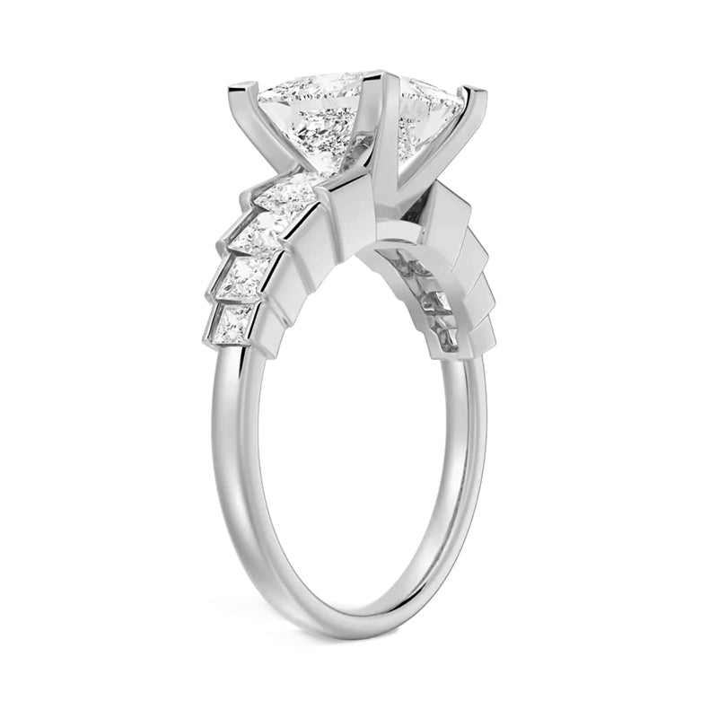 Princess Cut Moissanite Staircase Channel Set Engagement Ring