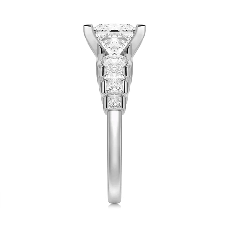 Princess Cut Moissanite Staircase Channel Set Engagement Ring