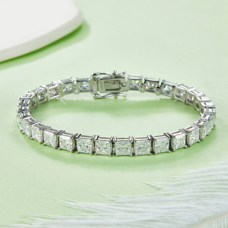 Princess Cut Moissanite Tennis Sterling Silver Bracelet