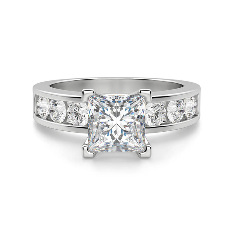 Princess Cut Moissanite With Round Channel Set Engagement Ring