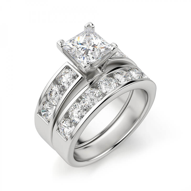 Princess Cut Moissanite With Round Channel Set Engagement Ring