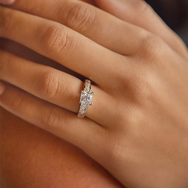 Princess Cut Moissanite With Round Channel Set Engagement Ring