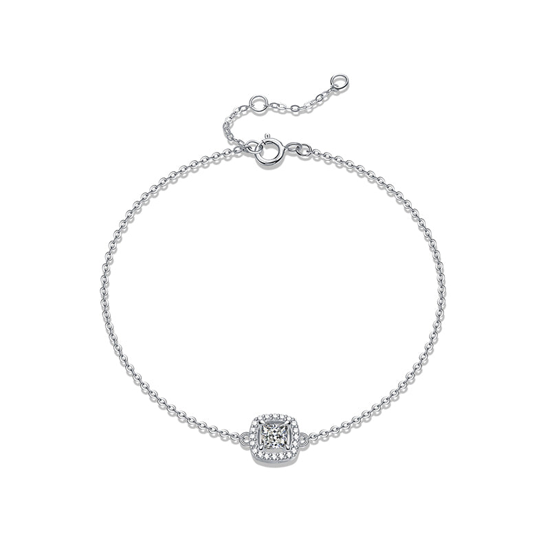 Princess Moissanite Halo Sterling Silver Bracelet