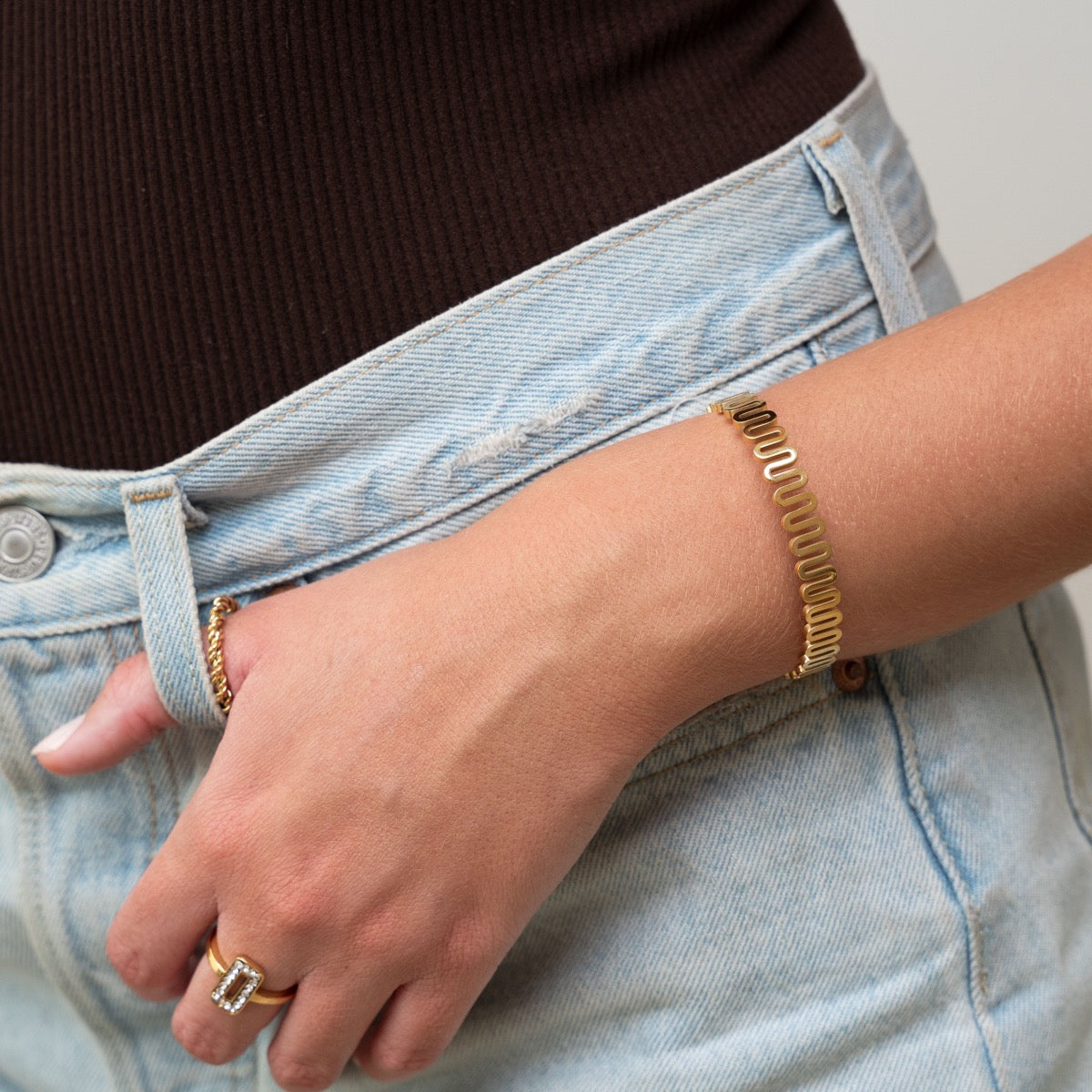 Ripple Bangle Bracelet - Gold