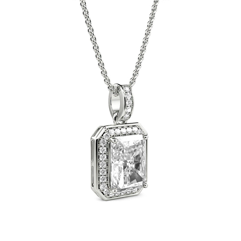 Radiant Moissanite Pave Pendant Necklace in Sterling Silver