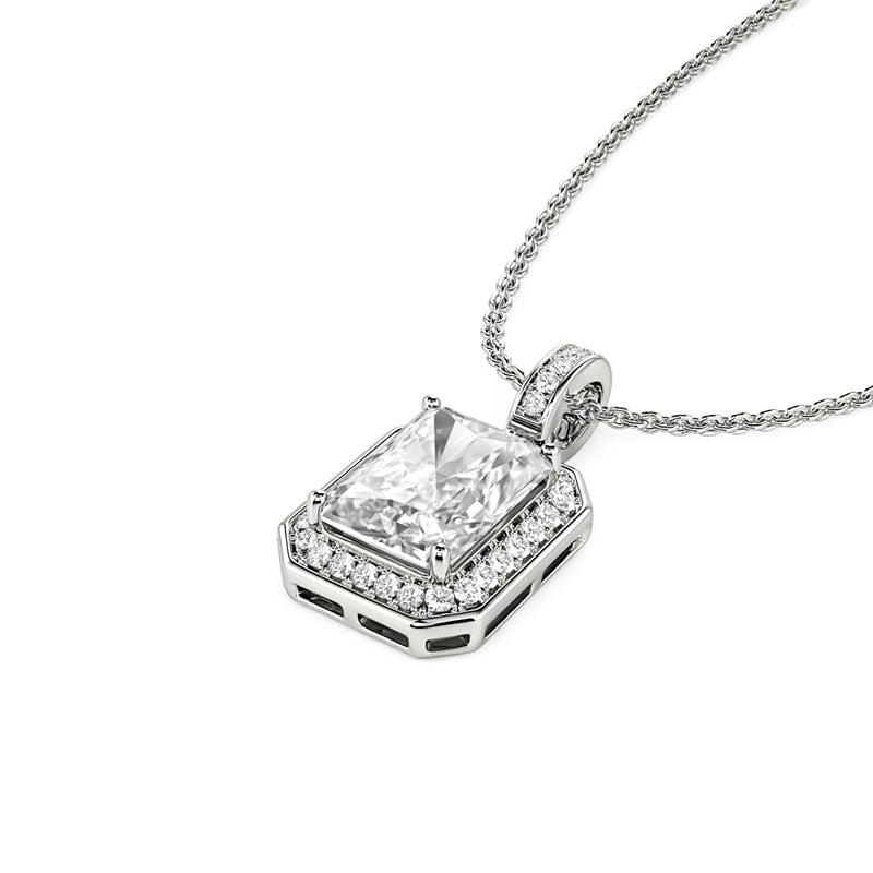 Radiant Moissanite Pave Pendant Necklace in Sterling Silver