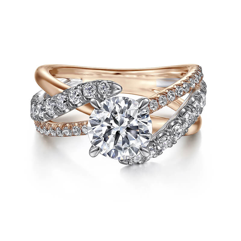 Rose Gold Two Tone Moissanite Criss-Cross Pave Engagement Ring