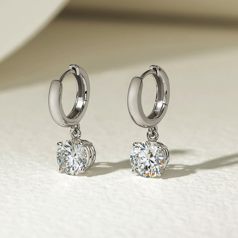 Round Cut Solitaire Moissanite Drop Earrings In Sterling Silver