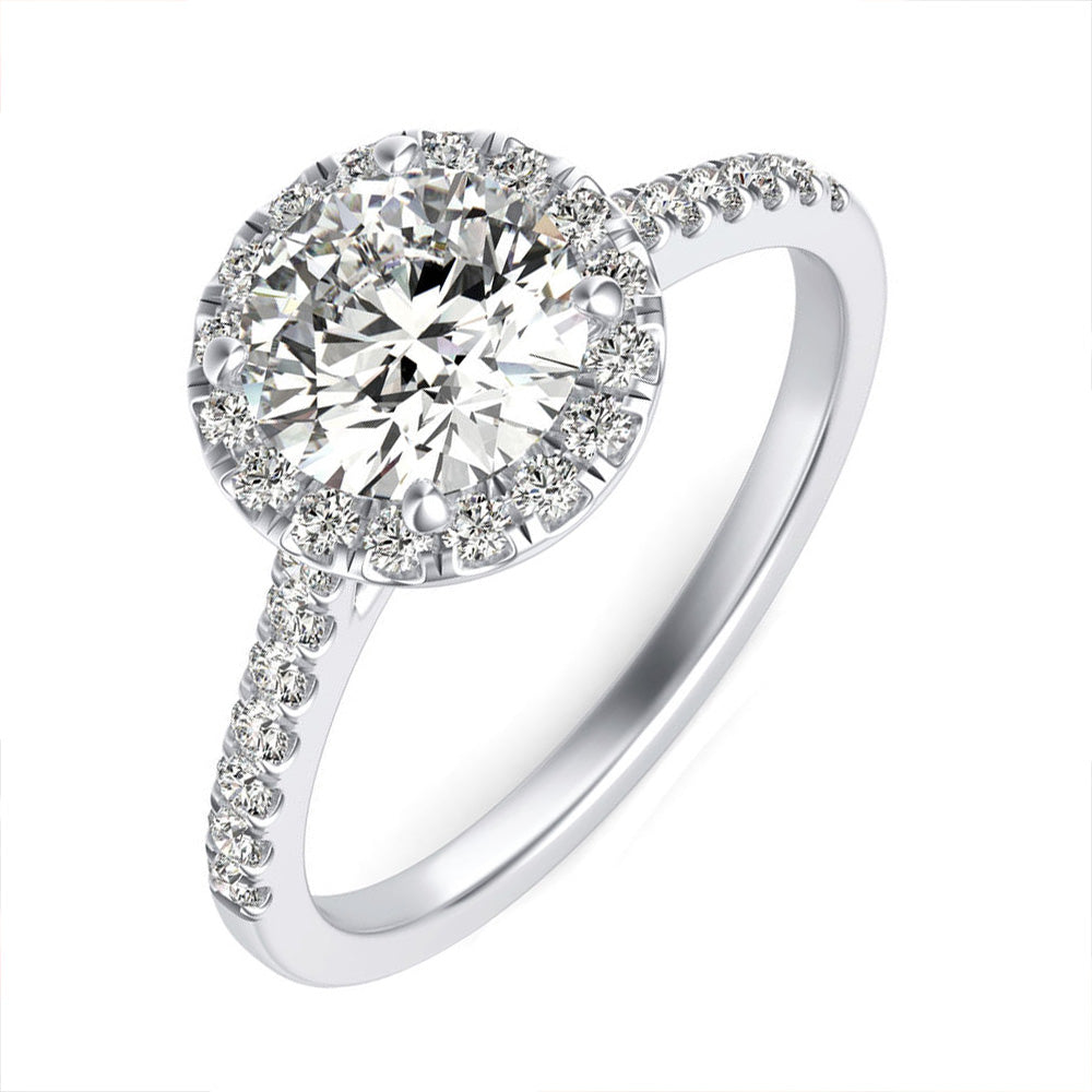 Round Halo Moissanite Pave Engagement Ring