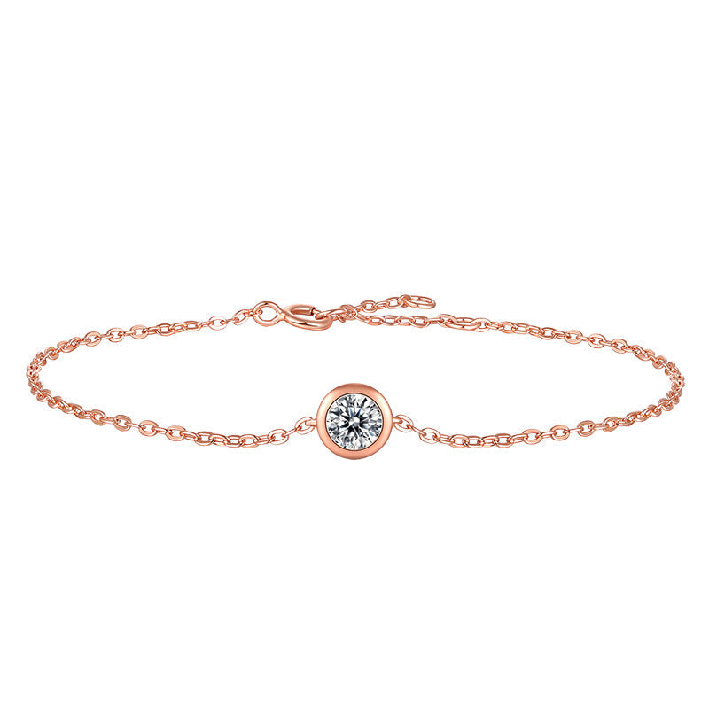 Round Moissanite Rose Gold Bezel Sterling Silver Bracelet