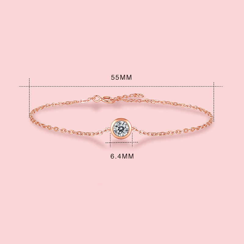 Round Moissanite Rose Gold Bezel Sterling Silver Bracelet