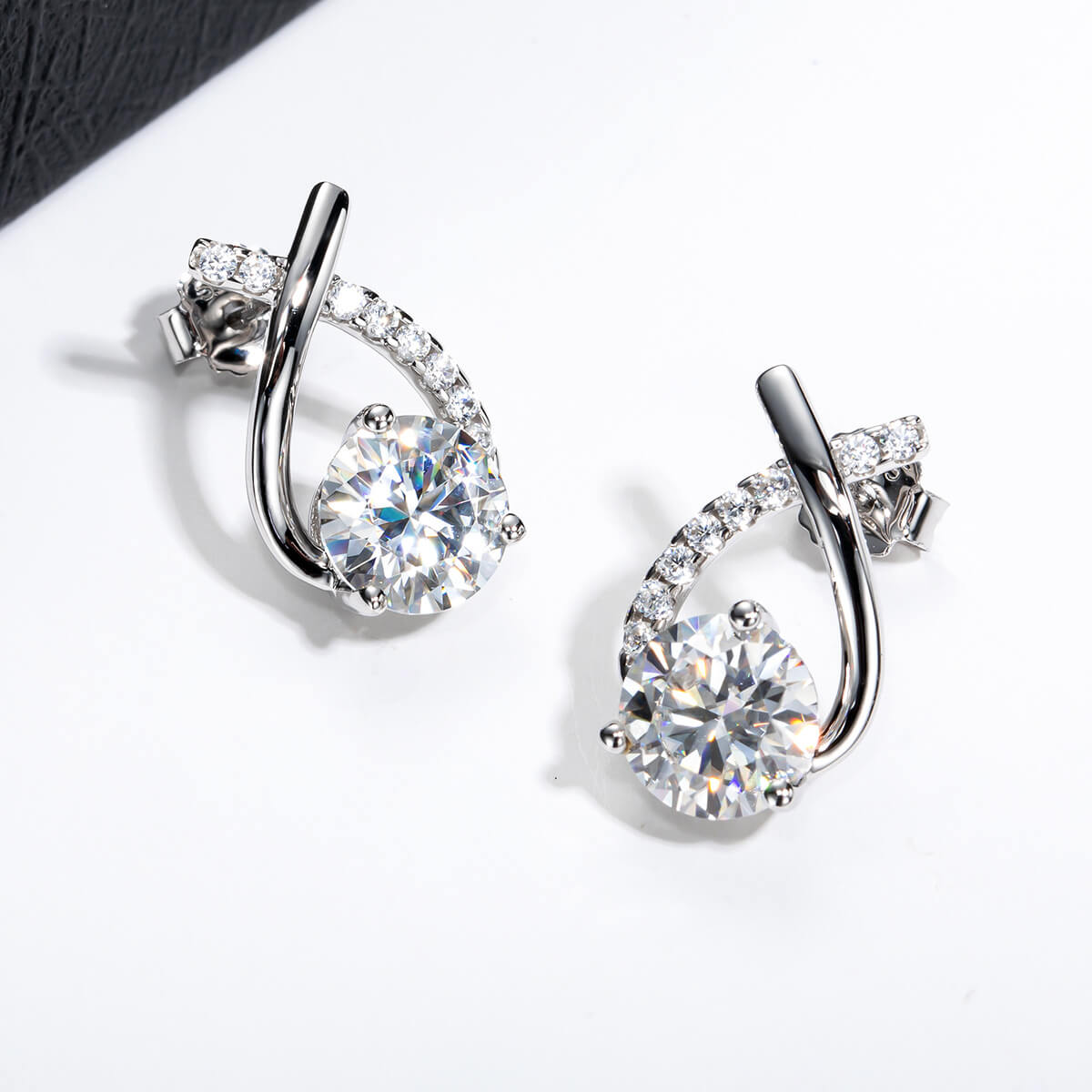 Round Moissanite Cross Pave Drop Earrings In Sterling Silver