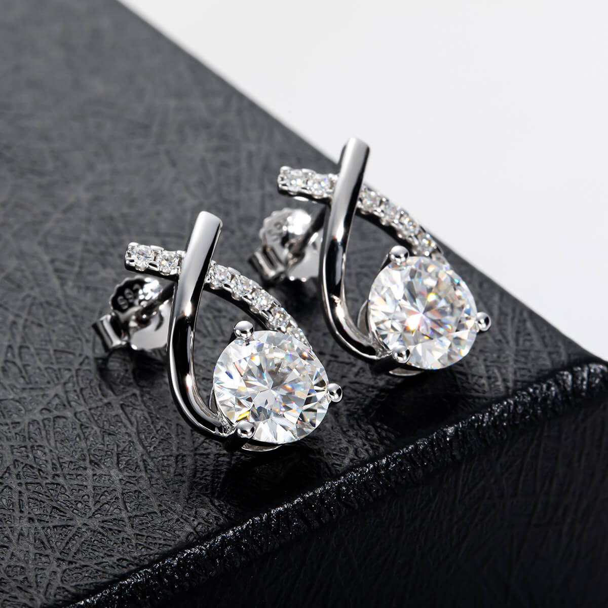 Round Moissanite Cross Pave Drop Earrings In Sterling Silver