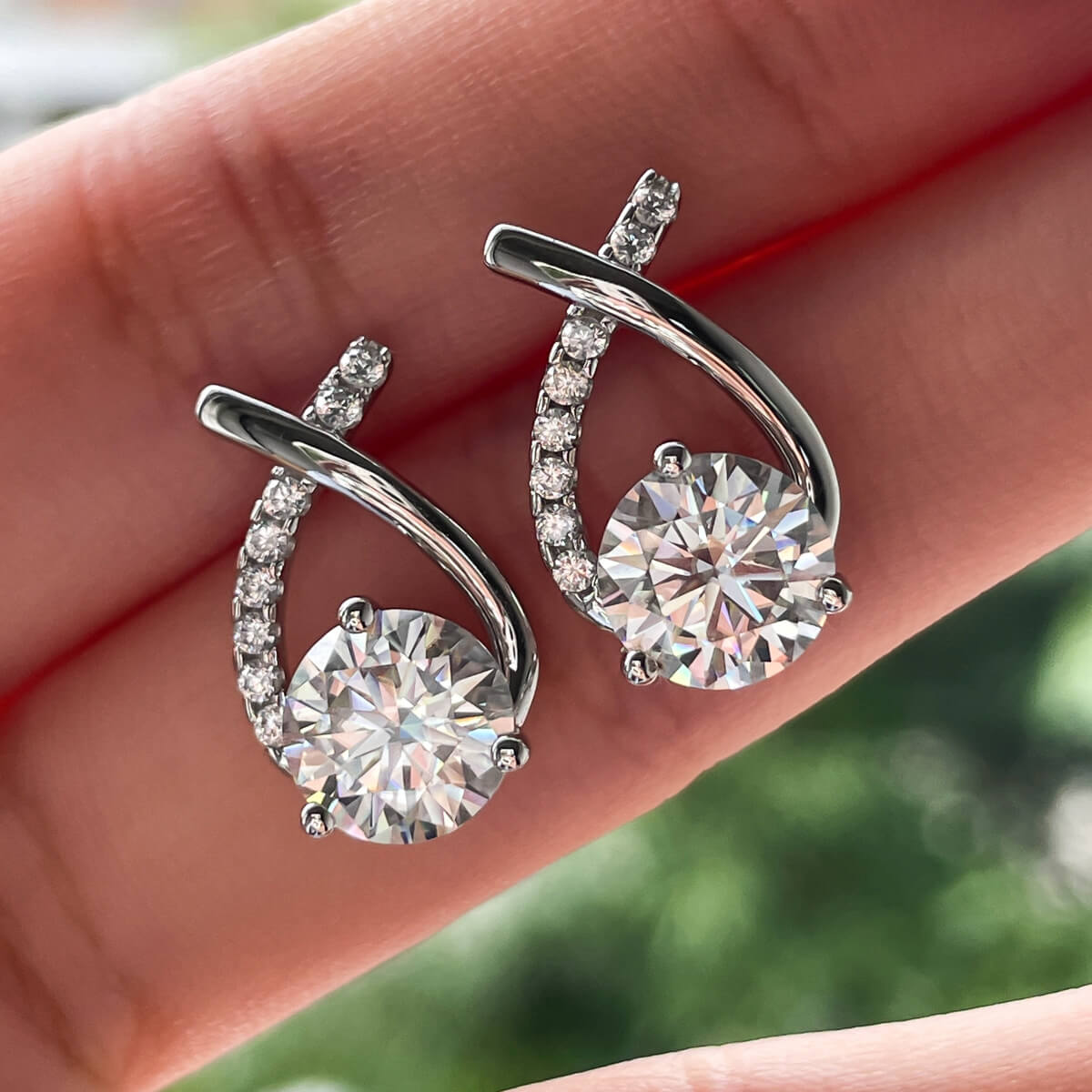 Round Moissanite Cross Pave Drop Earrings In Sterling Silver