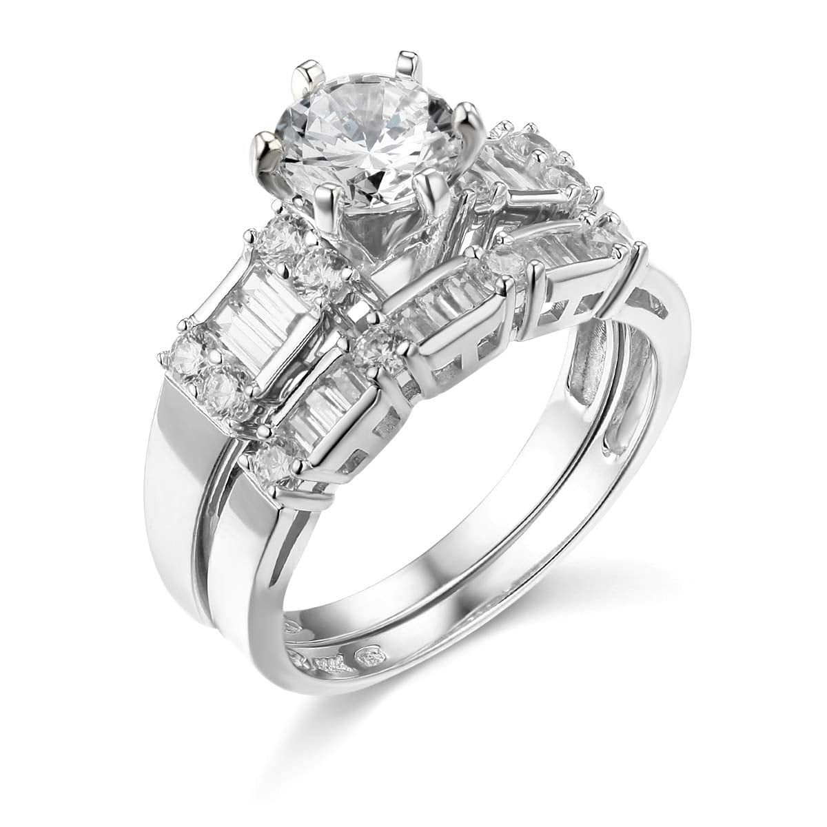 Round Moissanite Emerald-Cut Side Stone Engagement Ring