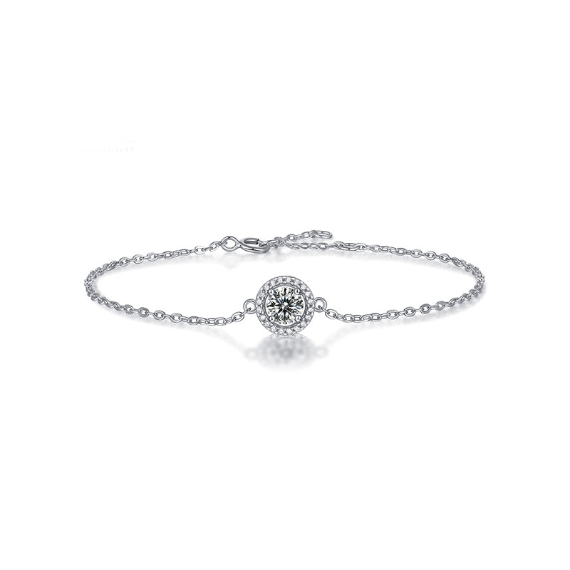 Round Moissanite Halo Sterling Silver Bracelet