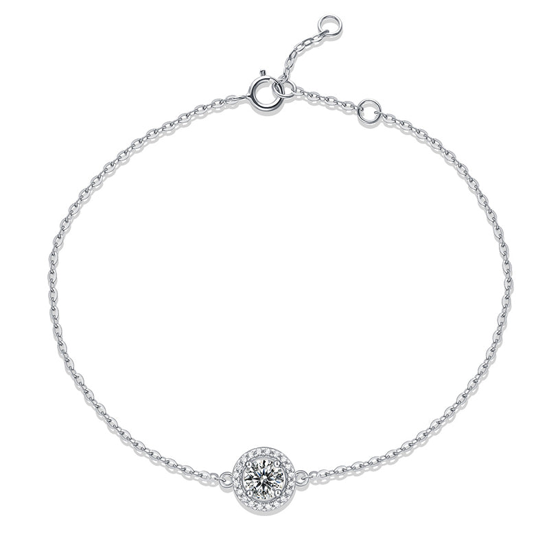 Round Moissanite Halo Sterling Silver Bracelet