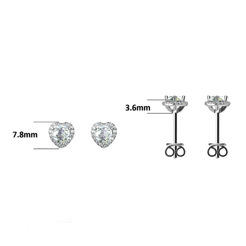 Round Moissanite Heart-Shaped Halo Sterling Silver Stud Earrings