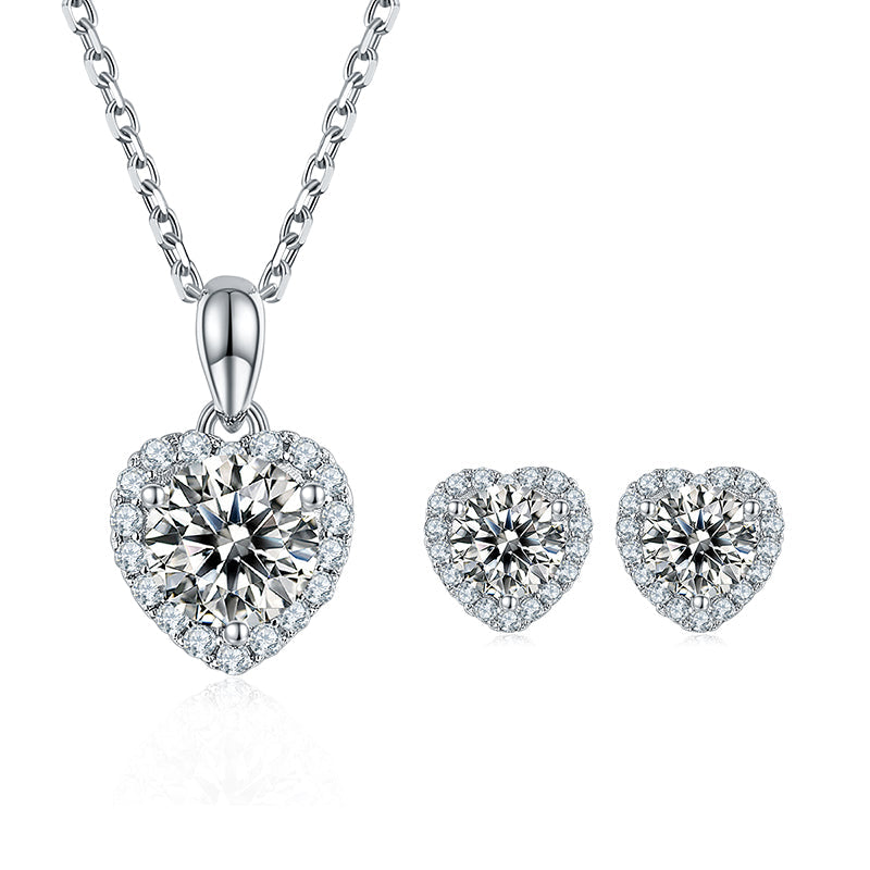 Round Moissanite Heart-Shaped Halo Sterling Silver Necklace