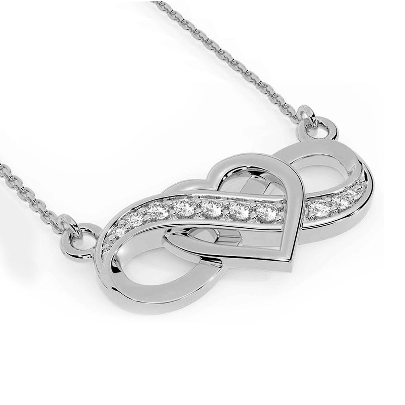 Round Moissanite Heart Infinity Necklace In Sterling Silver