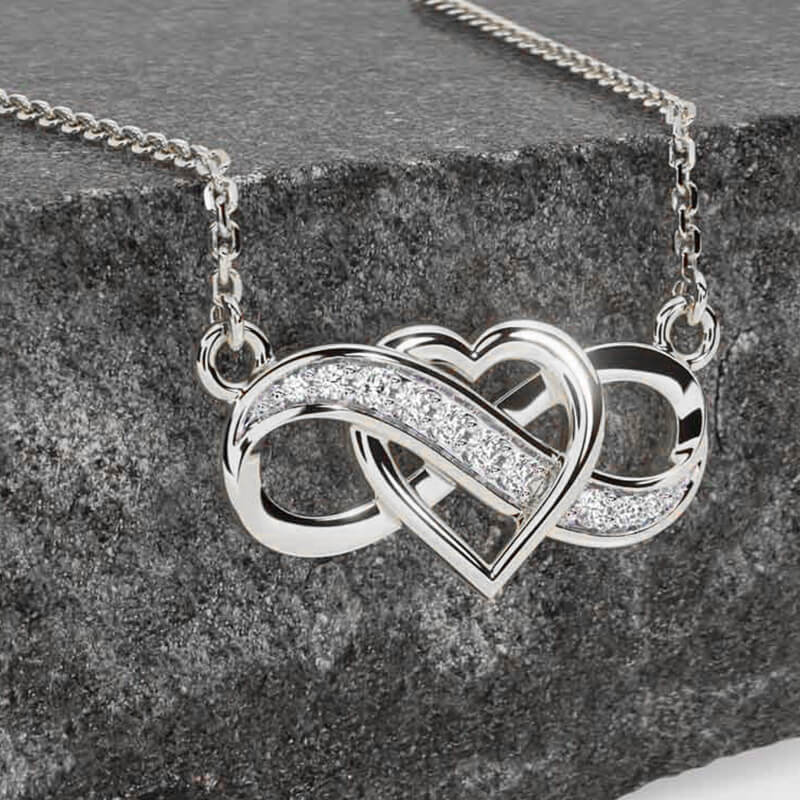 Round Moissanite Heart Infinity Necklace In Sterling Silver