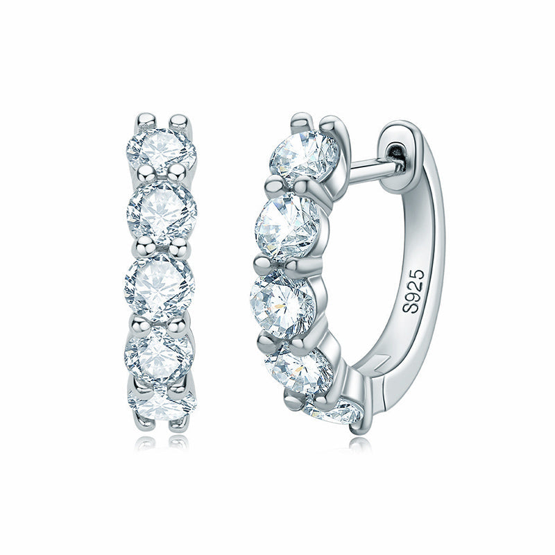 Round Moissanite Huggie Hoop Sterling Silver Earrings