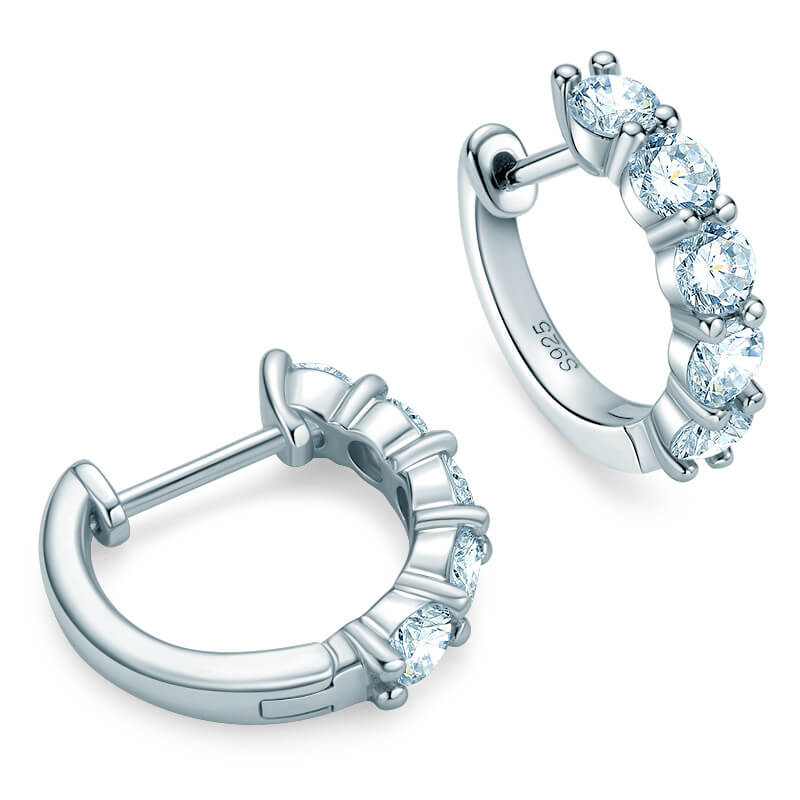 Round Moissanite Huggie Hoop Sterling Silver Earrings