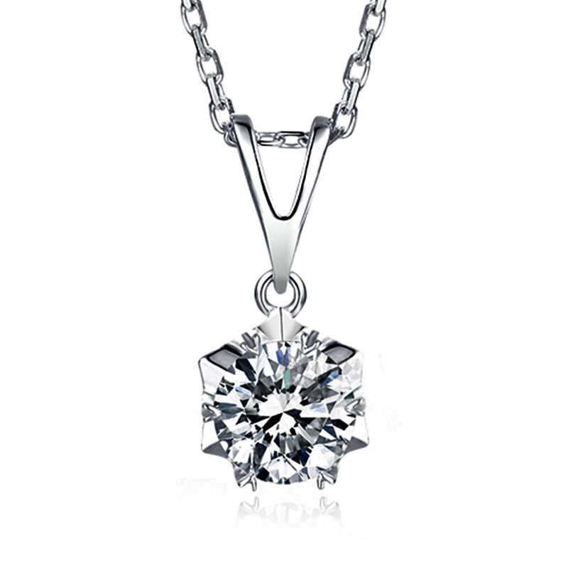 Solitaire Round Moissanite Snowflake Sterling Silver Necklace Pendant