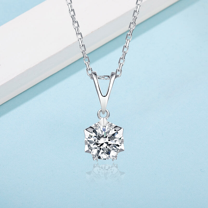 Solitaire Round Moissanite Snowflake Sterling Silver Necklace Pendant