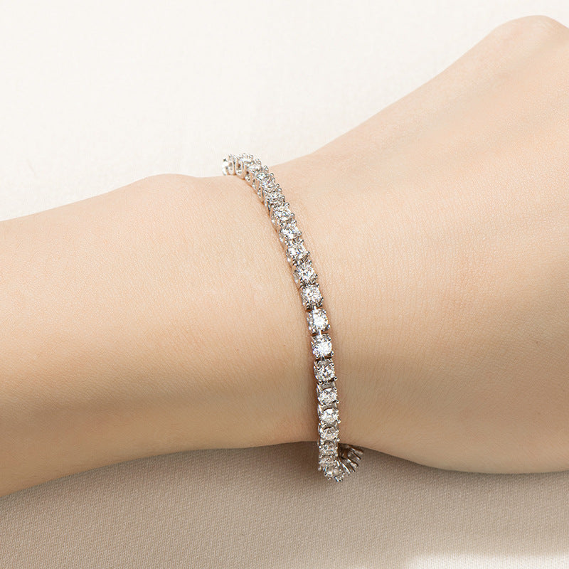 Round Moissanite Sterling Silver Bracelet