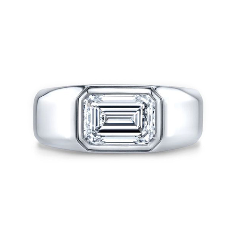 Solitaire Emerald-Cut Moissanite Bezel Engagement Ring