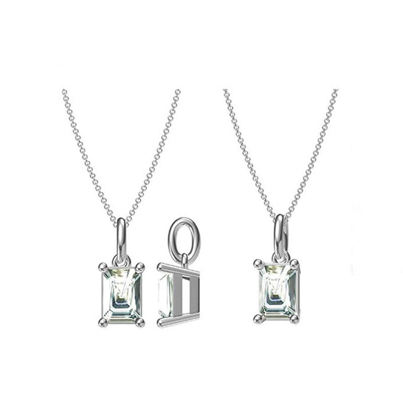 Solitaire Emerald-Cut Moissanite Necklace Pendant