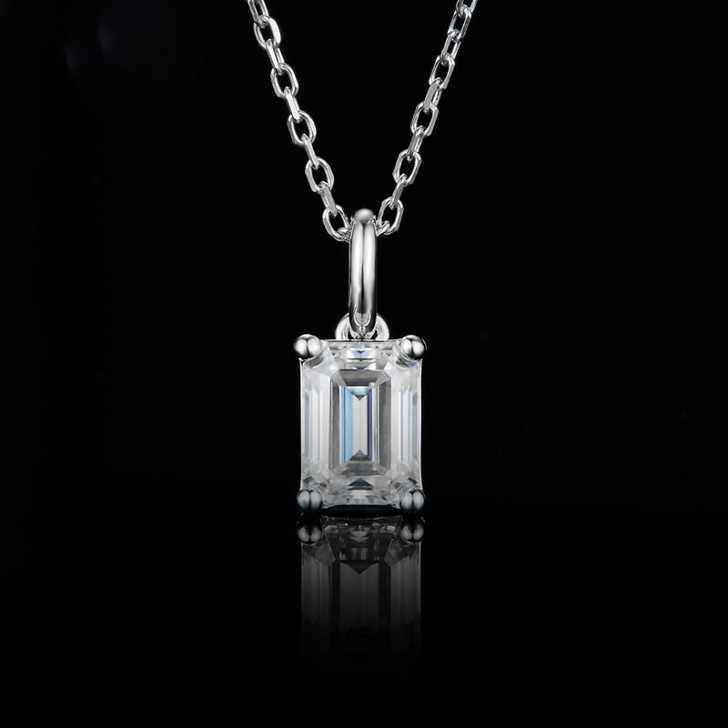 Solitaire Emerald-Cut Moissanite Necklace Pendant