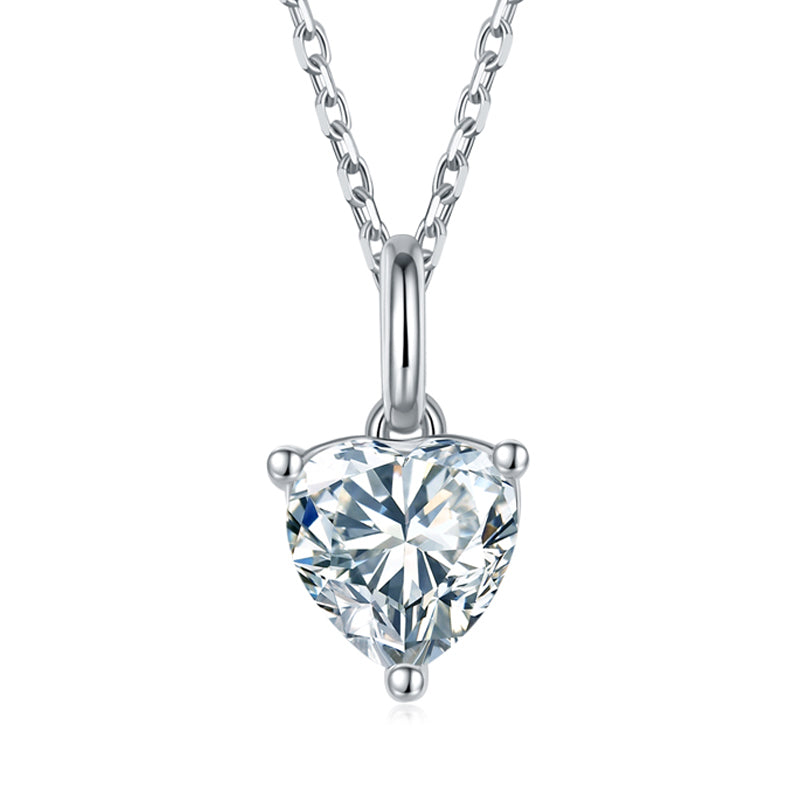 Solitaire Heart-Cut Moissanite Sterling Silver Necklace Pendant