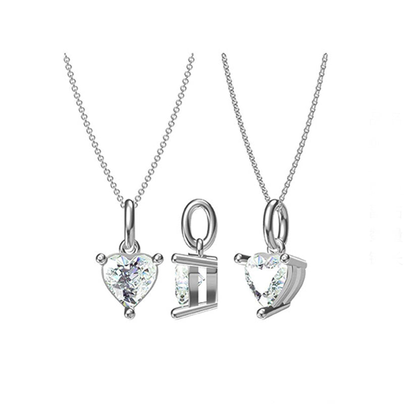 Solitaire Heart-Cut Moissanite Sterling Silver Necklace Pendant