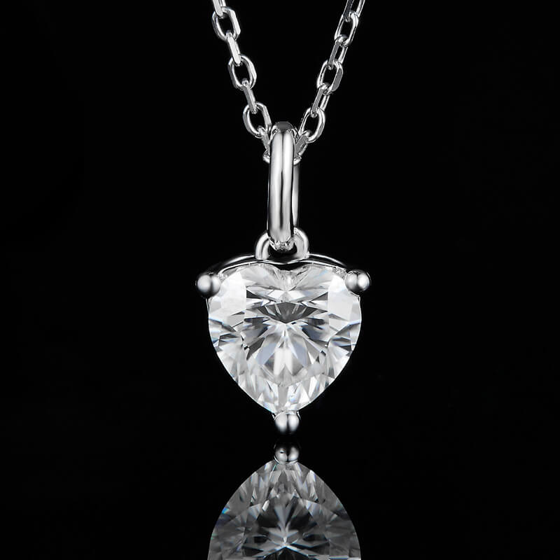 Solitaire Heart-Cut Moissanite Sterling Silver Necklace Pendant