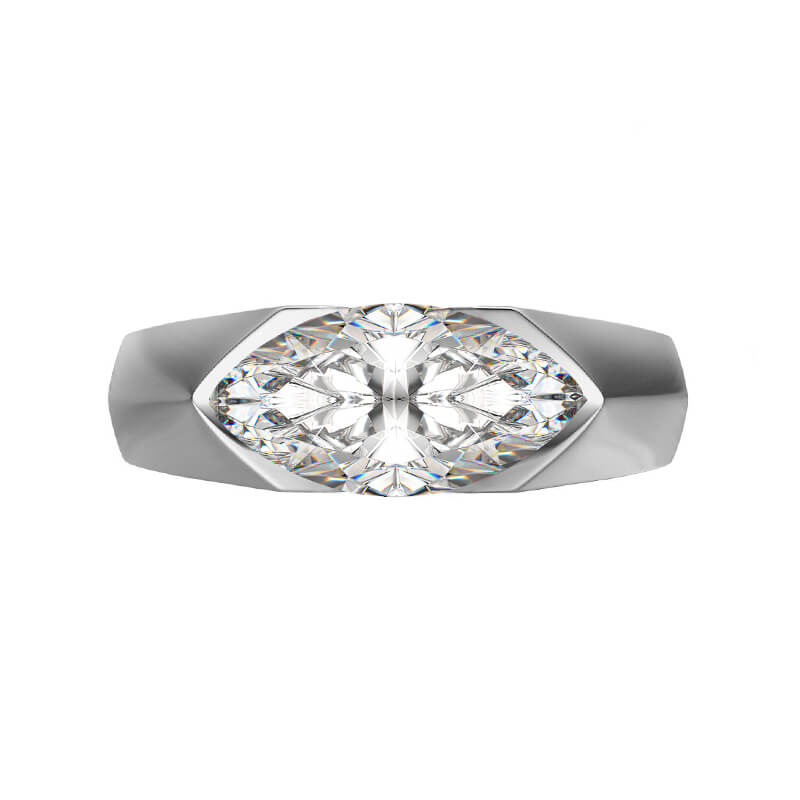 Solitaire Marquise Moissanite Half Bezel Set Engagement Ring