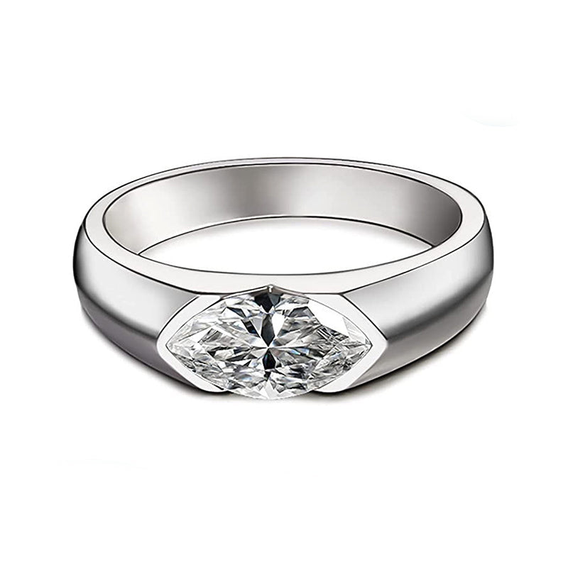 Solitaire Marquise Moissanite Half Bezel Set Engagement Ring